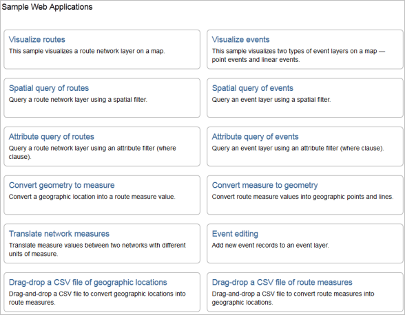 Roads and Highways sample web apps